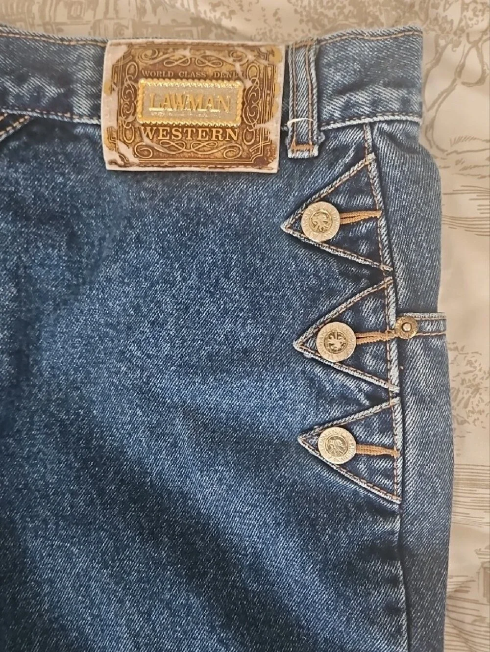 Vintage Lawman Western Dark Blue Women's Jeans With Side Button Detail